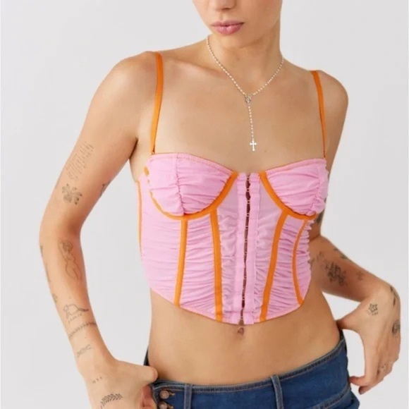 Urban Outfitters Corset Top Pink and Orange Lace Up Size Medium - Picture 1 of 5